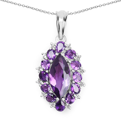 Amethyst-4.57 Carat Genuine Amethyst and White Topaz .925 Sterling Silver Pendant
