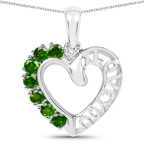 Pendants-14K White Gold Plated 0.84 Carat Genuine Chrome Diopside .925 Sterling Silver Pendant