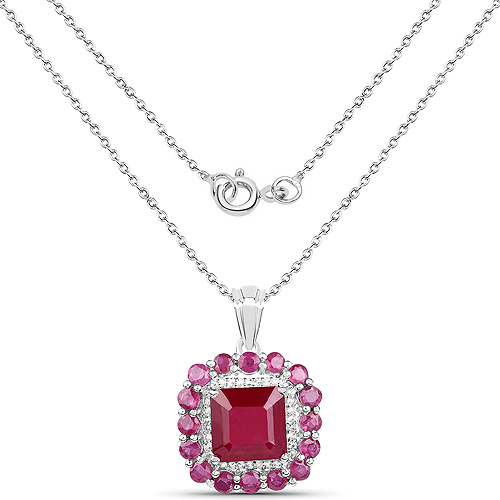 8.48 Carat Glass Filled Ruby and White Topaz .925 Sterling Silver Pendant