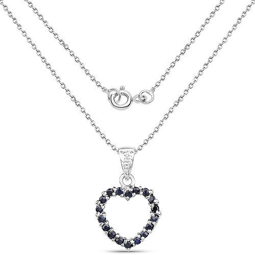 0.81 Carat Genuine Blue Sapphire and White Diamond .925 Sterling Silver Pendant