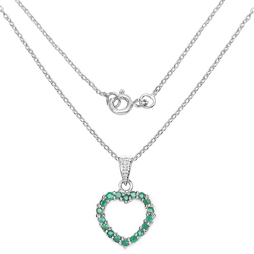 0.54 Carat Genuine Emerald and White Diamond .925 Sterling Silver Pendant