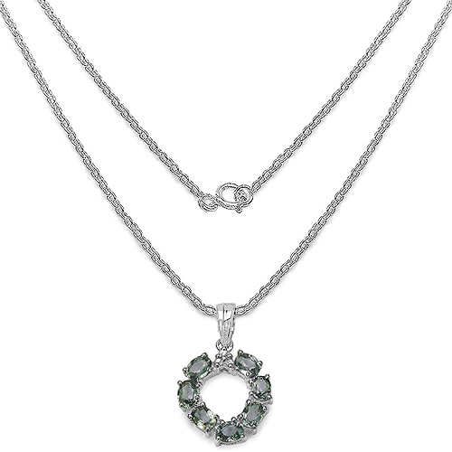 1.78 Carat Genuine Green Sapphire & White Diamond .925 Sterling Silver Pendant