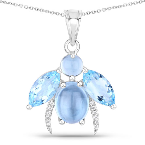 Pendants-9.06 Carat Genuine Blue Topaz and White Topaz .925 Sterling Silver Pendant