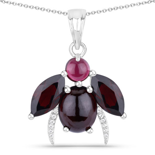 Garnet-10.00 Carat Genuine Garnet and White Topaz .925 Sterling Silver Pendant