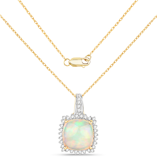 3.12 Carat Genuine Ethiopian Opal and White Diamond 14K Yellow Gold Pendant