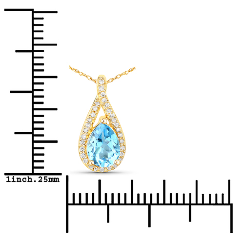 0.89 Carat Genuine Swiss Blue Topaz and White Diamond 14K Yellow Gold Pendant