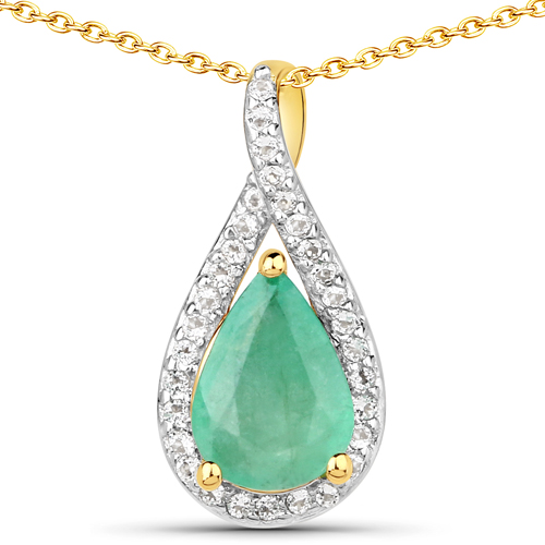 Emerald-0.73 Carat Genuine Zambian Emerald and White Topaz .925 Sterling Silver Pendant