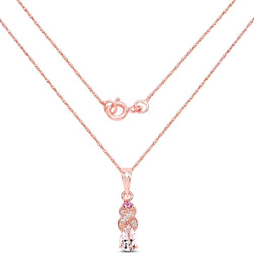 0.43 Carat Genuine Morganite, Pink Tourmaline & White Diamond 14K Rose Gold Pendant