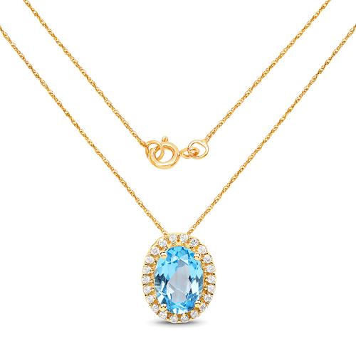 1.02 Carat Genuine Swiss Blue Topaz and White Diamond 14K Yellow Gold Pendant