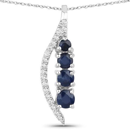 Sapphire-0.40 Carat Genuine Blue Sapphire and White Diamond 14K White Gold Pendant