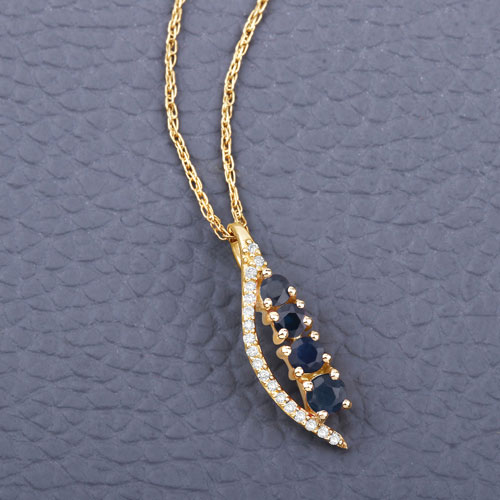 0.40 Carat Genuine Blue Sapphire and White Diamond 14K Yellow Gold Pendant