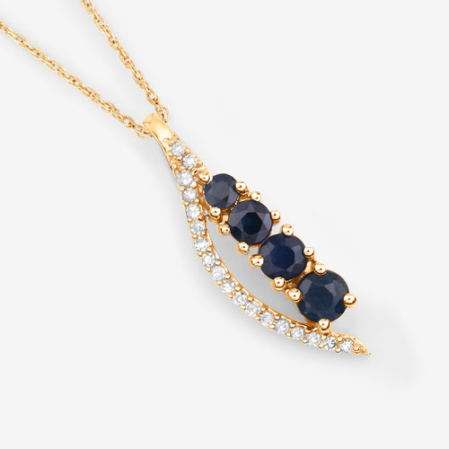 0.40 Carat Genuine Blue Sapphire and White Diamond 14K Yellow Gold Pendant