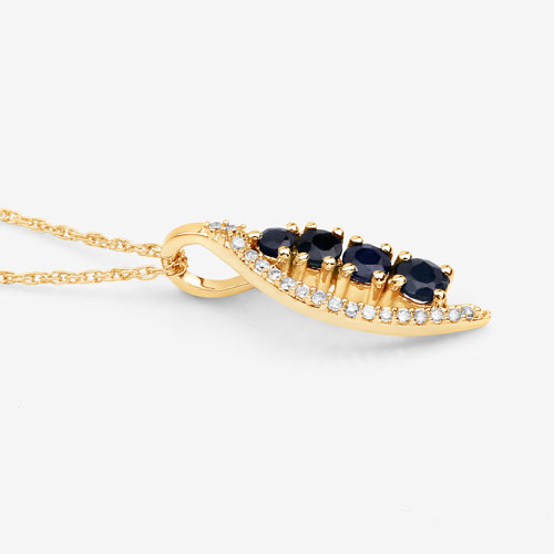 0.40 Carat Genuine Blue Sapphire and White Diamond 14K Yellow Gold Pendant