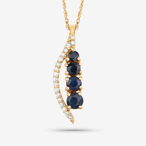 0.40 Carat Genuine Blue Sapphire and White Diamond 14K Yellow Gold Pendant