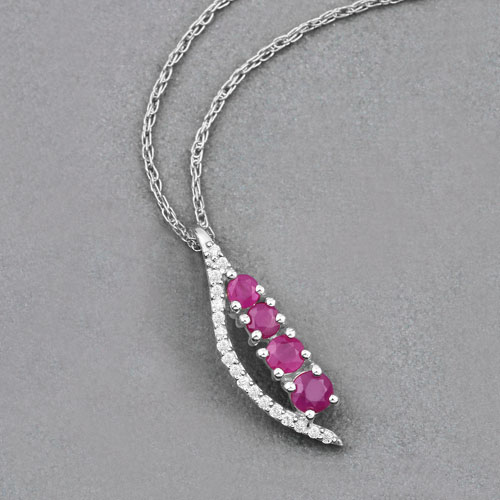 0.43 Carat Genuine Ruby and White Diamond 14K White Gold Pendant