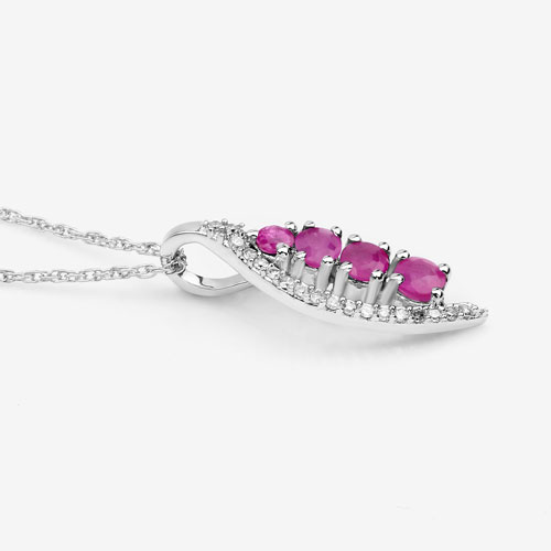 0.43 Carat Genuine Ruby and White Diamond 14K White Gold Pendant