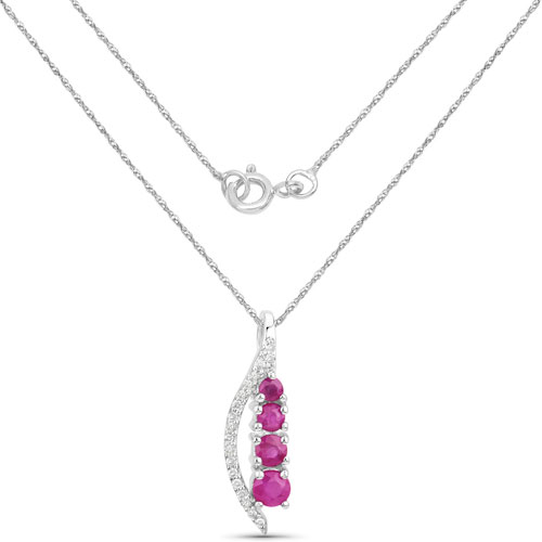 0.43 Carat Genuine Ruby and White Diamond 14K White Gold Pendant