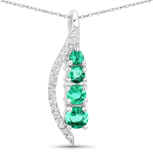 Emerald-0.34 Carat Genuine Zambian Emerald and White Diamond 14K White Gold Pendant