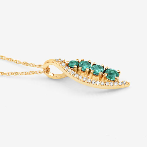 0.34 Carat Genuine Zambian Emerald and White Diamond 14K Yellow Gold Pendant