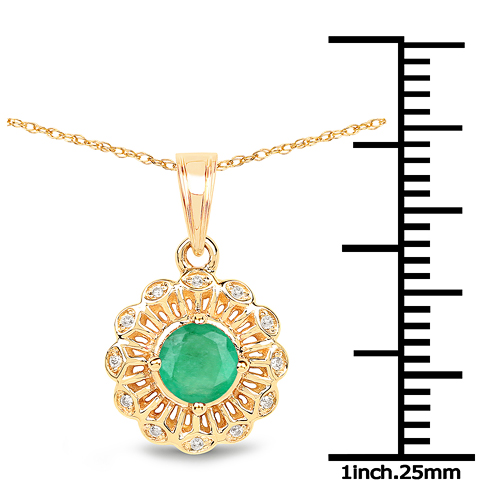 0.46 Carat Genuine Zambian Emerald and White Diamond 14K Yellow Gold Pendant