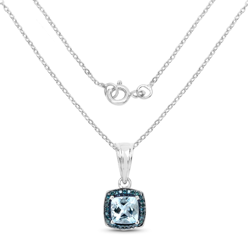 0.83 Carat Genuine Aquamarine and Blue Diamond .925 Sterling Silver Pendant