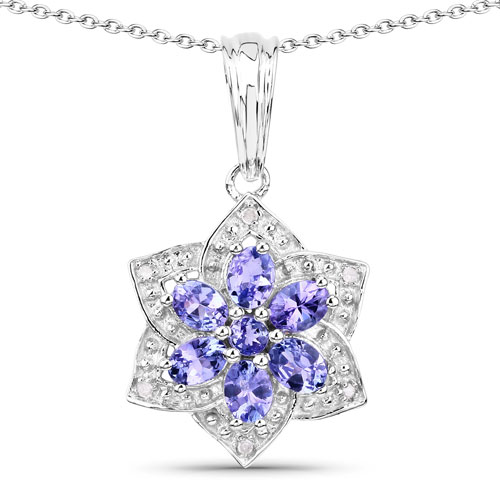 Tanzanite-1.12 Carat Genuine Tanzanite and White Diamond .925 Sterling Silver Pendant