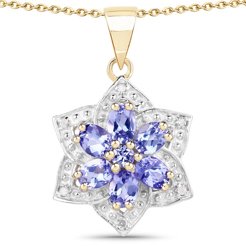 Tanzanite-1.12 Carat Genuine Tanzanite and White Diamond .925 Sterling Silver Pendant