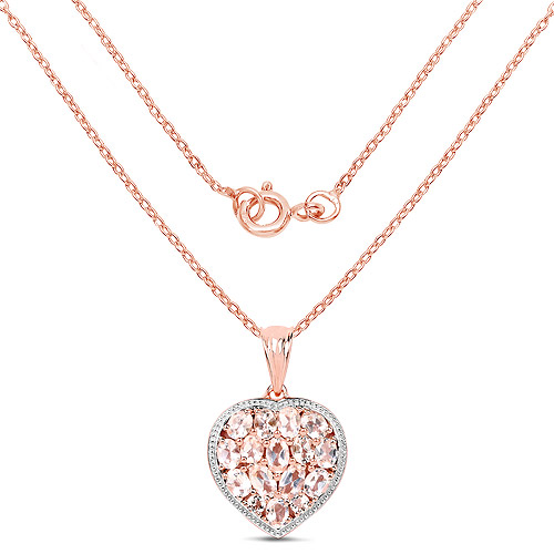 14K Rose Gold Plated 12.81 Carat Genuine Pink Chelcedonia and Morganite .925 Sterling Silver Pendant