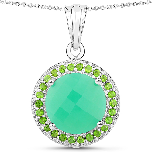 Pendants-5.32 Carat Genuine Crysopharse and Chrome Diopside .925 Sterling Silver Pendant