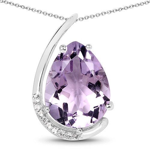 Amethyst-5.69 Carat Genuine Pink Amethyst and White Topaz .925 Sterling Silver Pendant