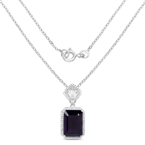 7.37 Carat Genuine Amethyst and White Zircon .925 Sterling Silver Pendant
