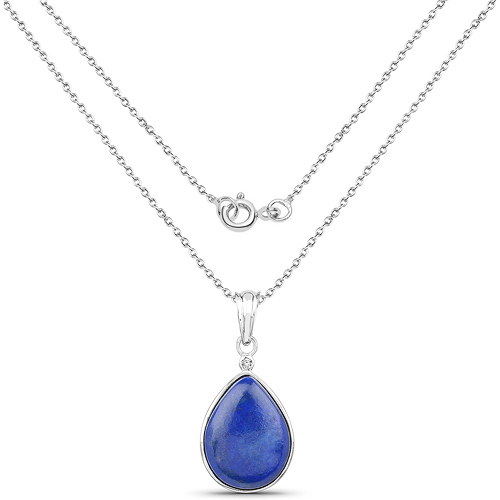 9.72 Carat Genuine Lapis And White Topaz .925 Sterling Silver Pendant