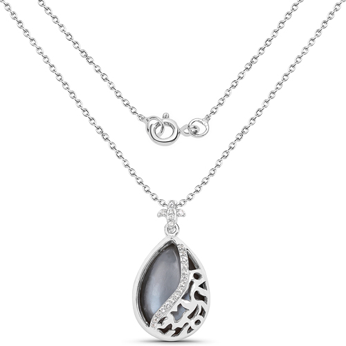 8.83 Carat Genuine Grey Moonstone And White Topaz .925 Sterling Silver Pendant