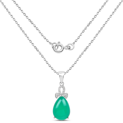 4.34 Carat Genuine Green Onyx And White Topaz .925 Sterling Silver Pendant