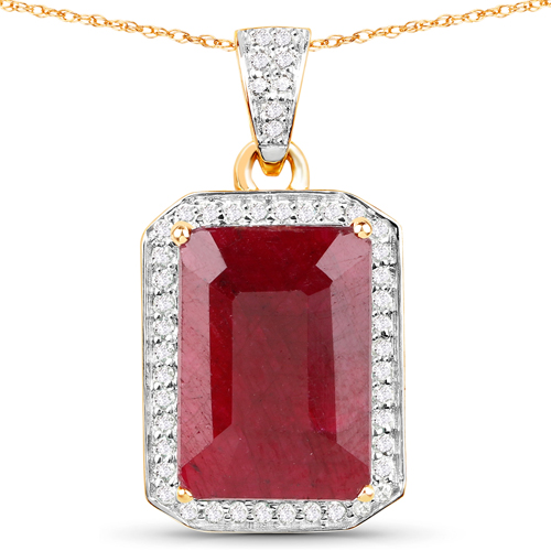 Ruby-6.73 Carat Dyed Ruby and White Diamond 14K Yellow Gold Pendant