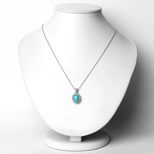 1.88 Carat Genuine Turquoise and White Zircon .925 Sterling Silver Pendant