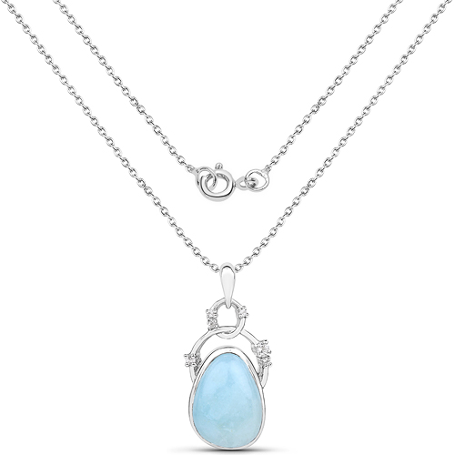 5.94 Carat Genuine Aquamarine and White Topaz .925 Sterling Silver Pendant