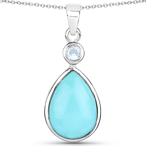 Pendants-3.62 Carat Genuine Turquoise and Blue Topaz .925 Sterling Silver Pendant