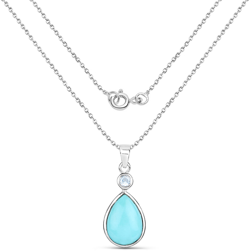 3.62 Carat Genuine Turquoise and Blue Topaz .925 Sterling Silver Pendant