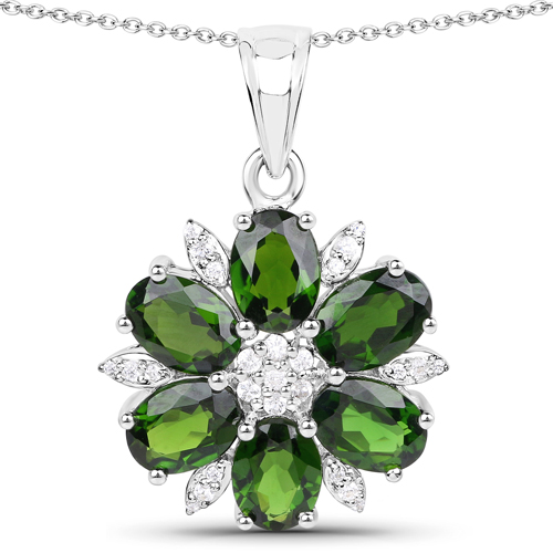 Pendants-4.50 Carat Genuine Chrome Diopside and White Topaz .925 Sterling Silver Pendant