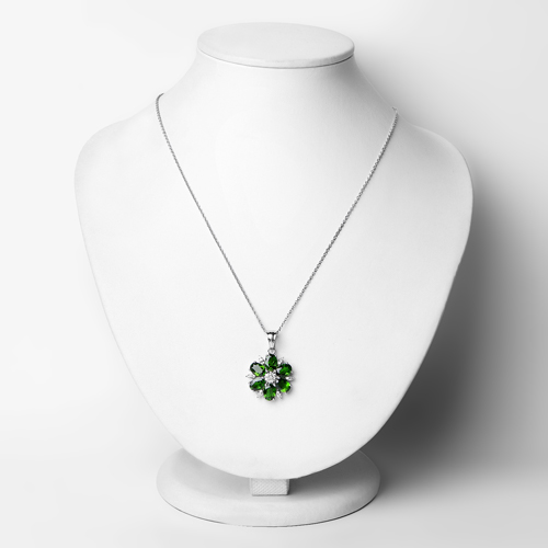 4.50 Carat Genuine Chrome Diopside and White Topaz .925 Sterling Silver Pendant