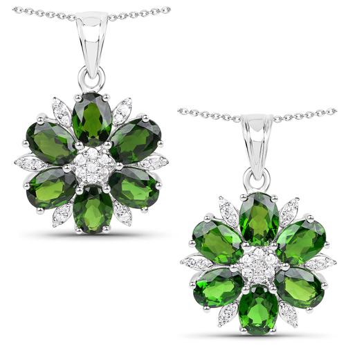 4.50 Carat Genuine Chrome Diopside and White Topaz .925 Sterling Silver Pendant