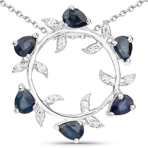 Sapphire-1.09 Carat Genuine Blue Sapphire and White Zircon .925 Sterling Silver Pendant