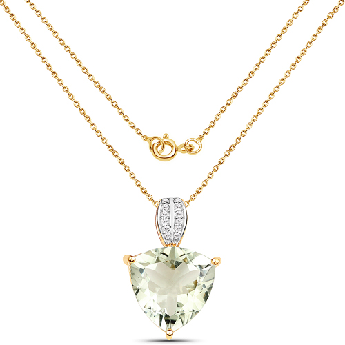 18K Yellow Gold Plated 7.99 Carat Genuine Green Amethyst and White Topaz .925 Sterling Silver Pendant