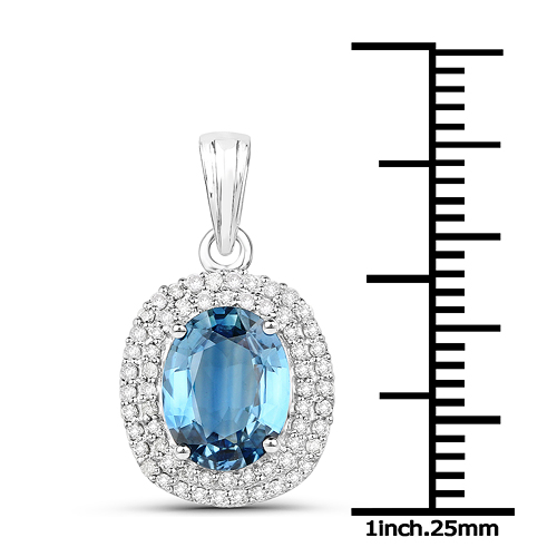 2.62 Carat Genuine Blue Sapphire and White Diamond 14K White Gold Pendant