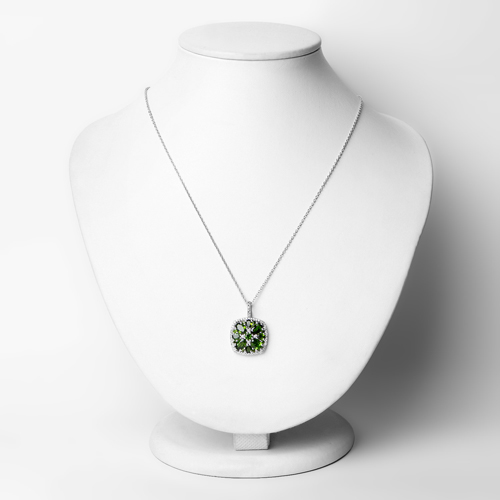 3.25 Carat Genuine Chrome Diopside and White Zircon .925 Sterling Silver Pendant