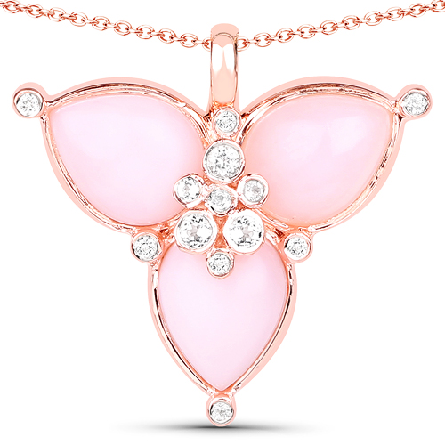 Pendants-18K Rose Gold Plated 4.29 Carat Genuine Pink Opal and White Topaz .925 Sterling Silver Pendant