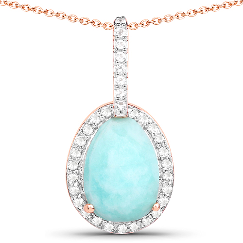 Pendants-18K Rose Gold Plated 2.52 Carat Genuine Amazonite and White Topaz .925 Sterling Silver Pendant