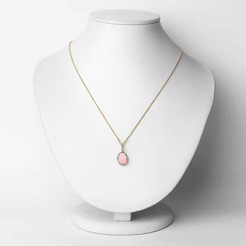 14K Yellow Gold Plated 1.71 Carat Genuine Pink Opal and White Topaz .925 Sterling Silver Pendant