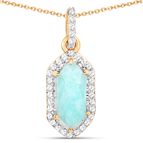 Pendants-18K Yellow Gold Plated 2.17 Carat Genuine Amazonite and White Topaz .925 Sterling Silver Pendant